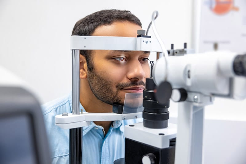 Young man having an examination in a ophtalmological clinic